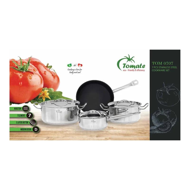 Bộ nồi chảo Inox 304 cao cấp 7 món Tomate TOM 0707 chính hãng Tomate