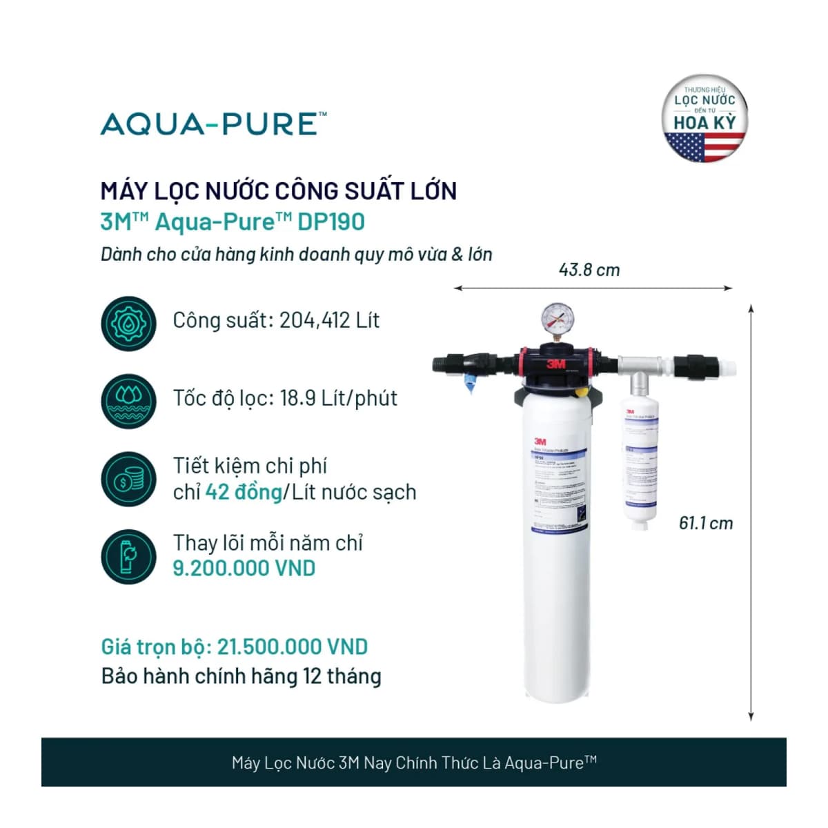 Máy Lọc Nước 3M™ Aqua-Pure™ DP190 Công Suất Lớn Dành Cho Thương Mại chính hãng 3M Aqua-Pure