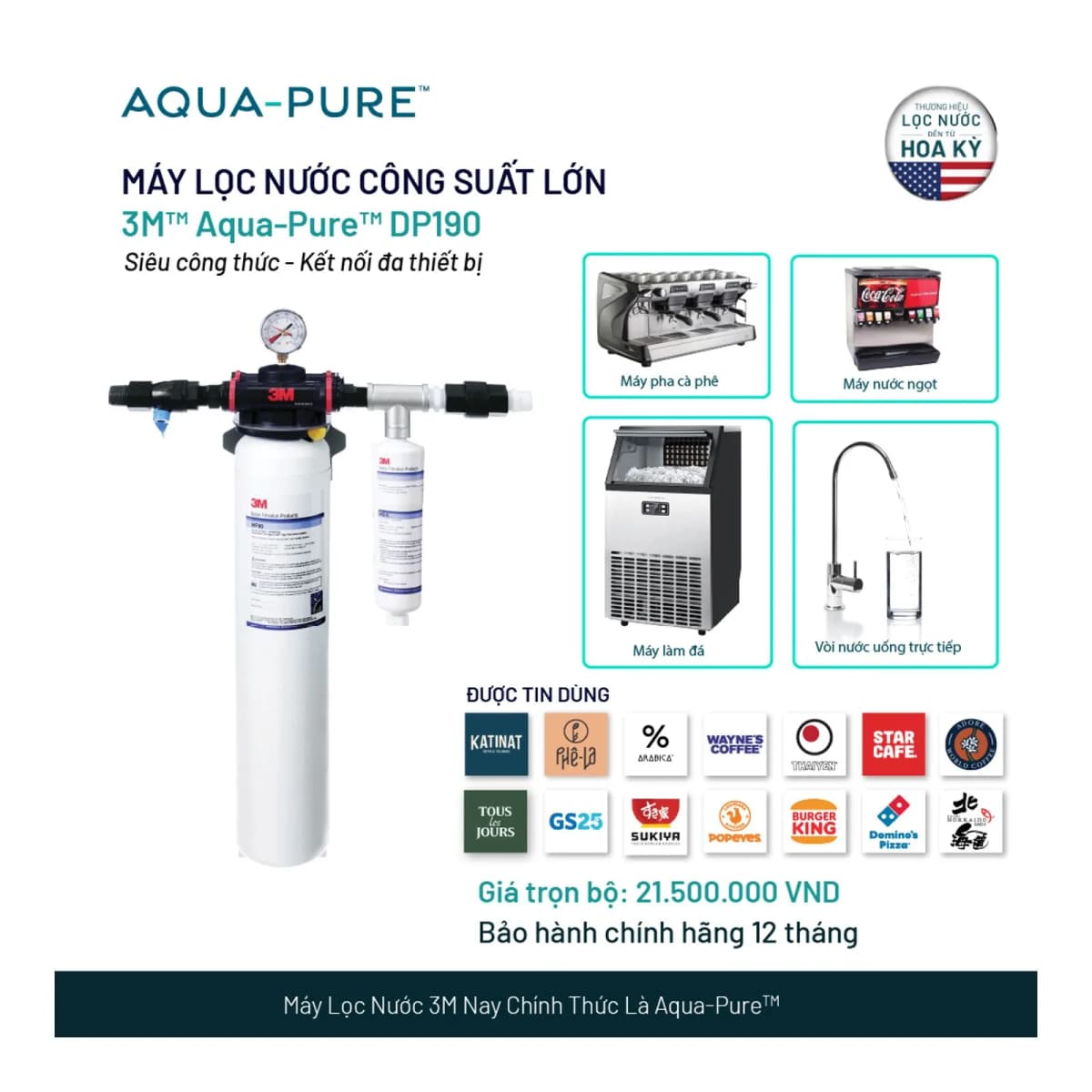 Máy Lọc Nước 3M™ Aqua-Pure™ DP190 Công Suất Lớn Dành Cho Thương Mại chính hãng 3M Aqua-Pure