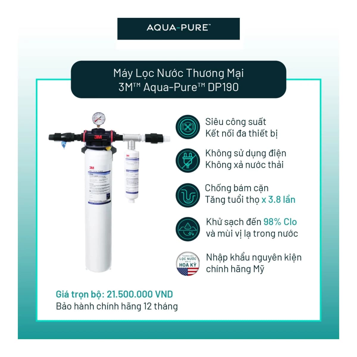 Máy Lọc Nước 3M™ Aqua-Pure™ DP190 Công Suất Lớn Dành Cho Thương Mại chính hãng 3M Aqua-Pure