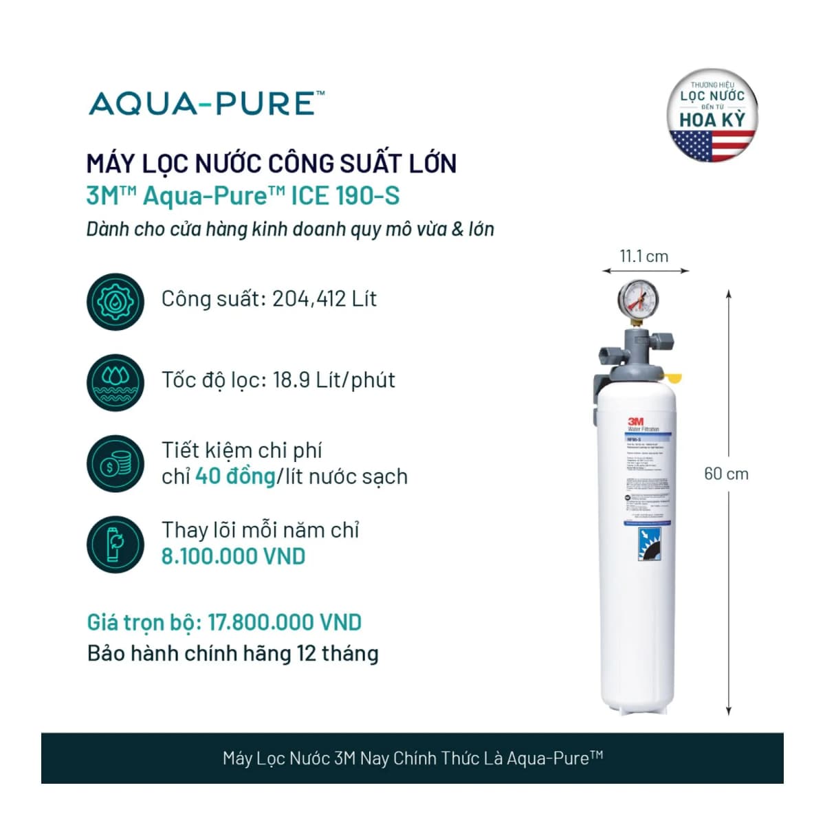 Máy Lọc Nước Công Suất Lớn Dành Cho Thương Mại 3M™ Aqua-Pure™ ICE190-S chính hãng 3M Aqua-Pure