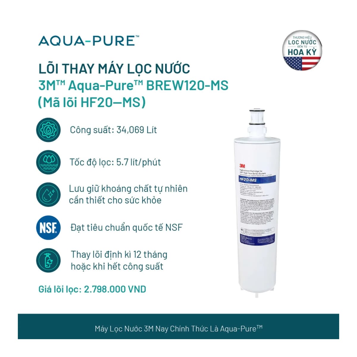 Lõi Thay Cho Máy Lọc Nước 3M™ Aqua-Pure™ BREW120-MS (MÃ HF20-MS) chính hãng 3M Aqua-Pure