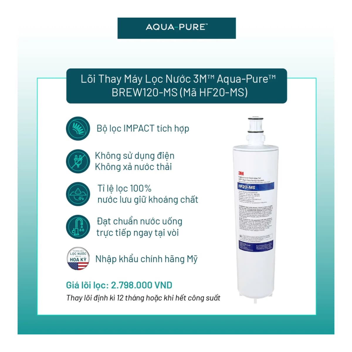 Lõi Thay Cho Máy Lọc Nước 3M™ Aqua-Pure™ BREW120-MS (MÃ HF20-MS) chính hãng 3M Aqua-Pure