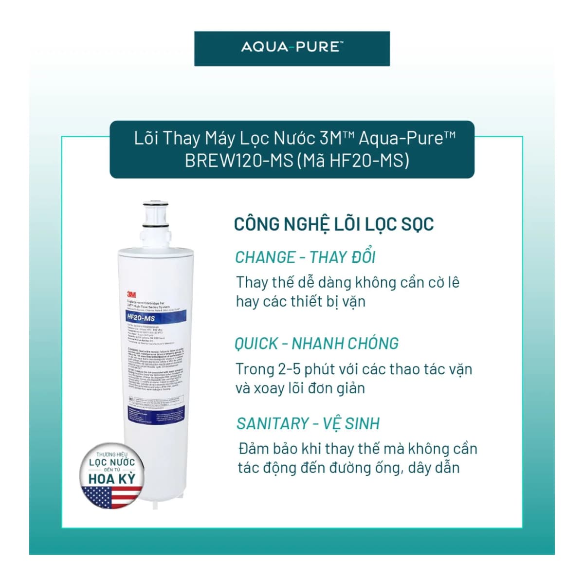 Lõi Thay Cho Máy Lọc Nước 3M™ Aqua-Pure™ BREW120-MS (MÃ HF20-MS) chính hãng 3M Aqua-Pure