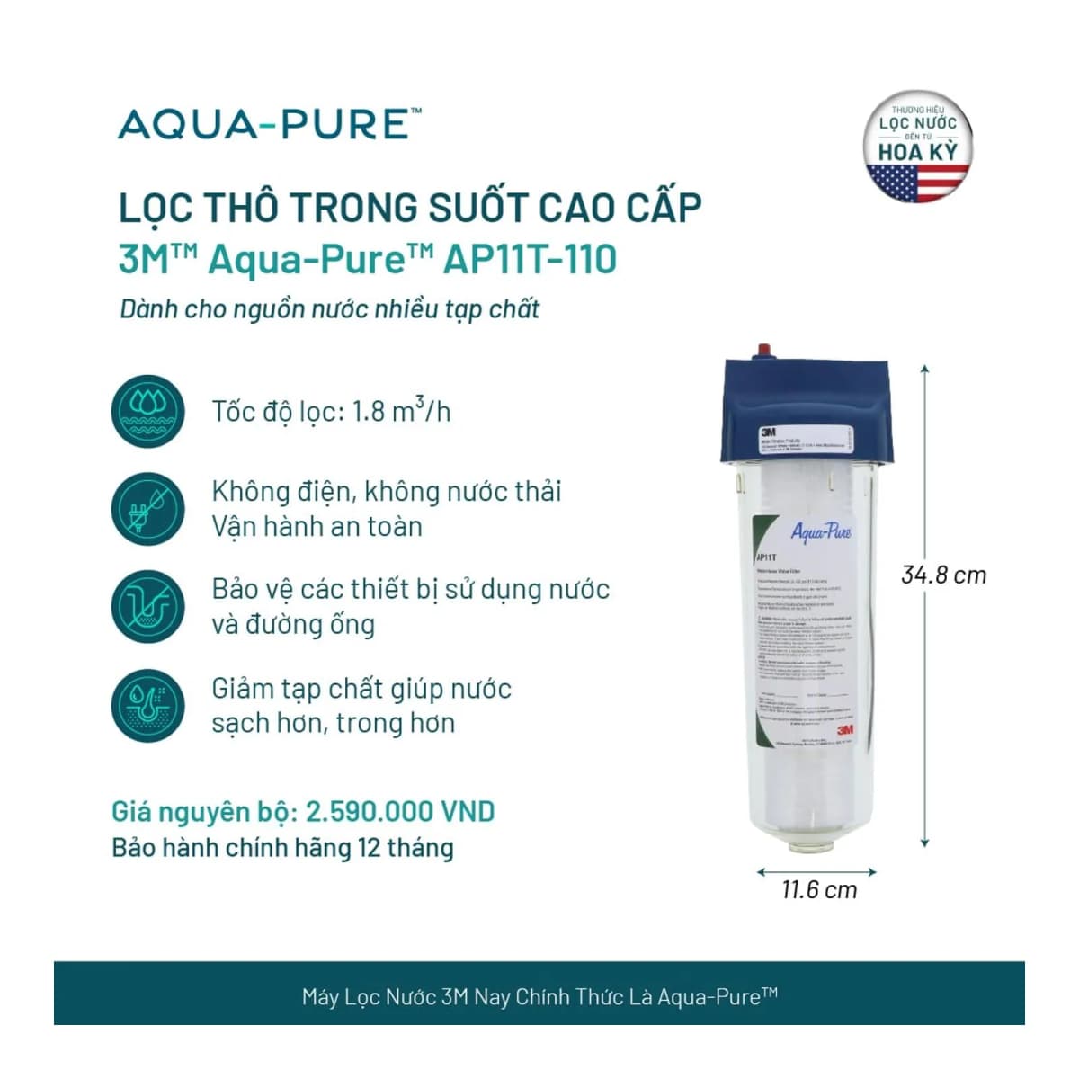 Lõi Thay Cho Bộ Lọc Thô 3M™ Aqua-Pure™ AP102T - 20 inches (Mã AP110x2) chính hãng 3M Aqua-Pure