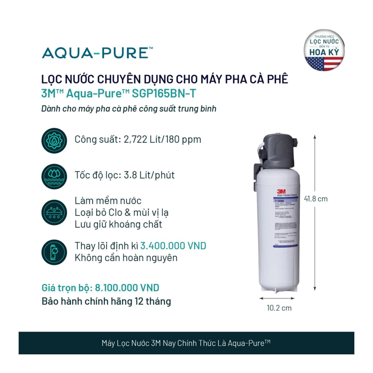 Máy Lọc Nước Chuyên Dụng Cho Máy Pha Cà Phê 3M™ Aqua-Pure™ SGP165BN-T chính hãng 3M Aqua-Pure