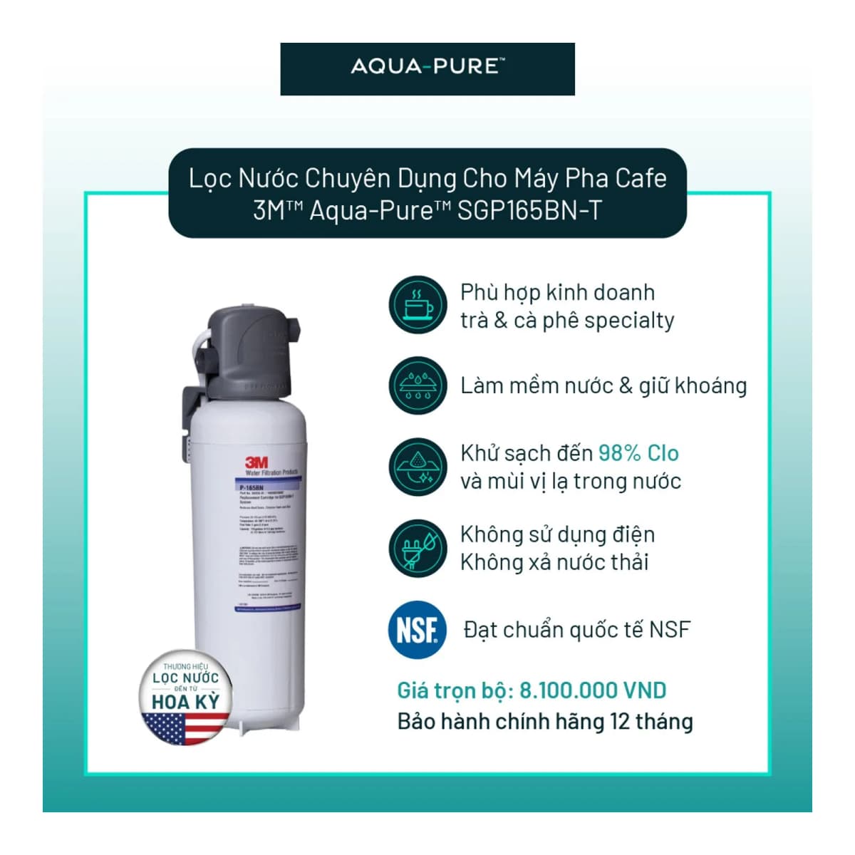 Máy Lọc Nước Chuyên Dụng Cho Máy Pha Cà Phê 3M™ Aqua-Pure™ SGP165BN-T chính hãng 3M Aqua-Pure