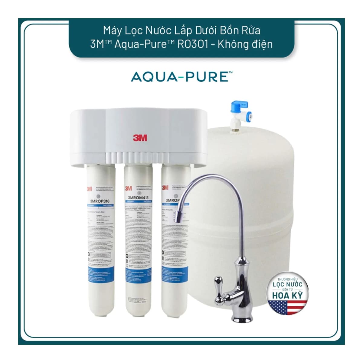 Máy Lọc Nước Lắp Dưới Bồn Rửa 3M™ Aqua-Pure™ RO301 - Công Nghệ RO Không Dùng Điện chính hãng 3M Aqua-Pure