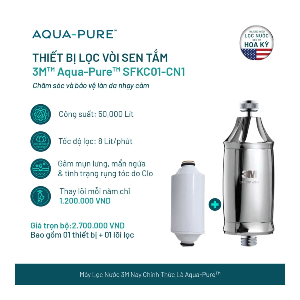 Thiết Bị Lọc Sen Tắm 3M™ Aqua-Pure™ SFKC01-CN1 chính hãng 3M Aqua-Pure