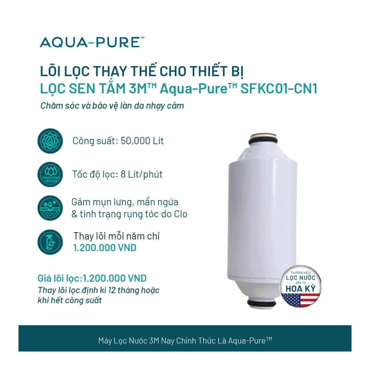 Lõi Lọc Thay Thế Cho Lọc Sen Tắm 3M™ Aqua-Pure™ SFKC01-CN1 chính hãng 3M Aqua-Pure