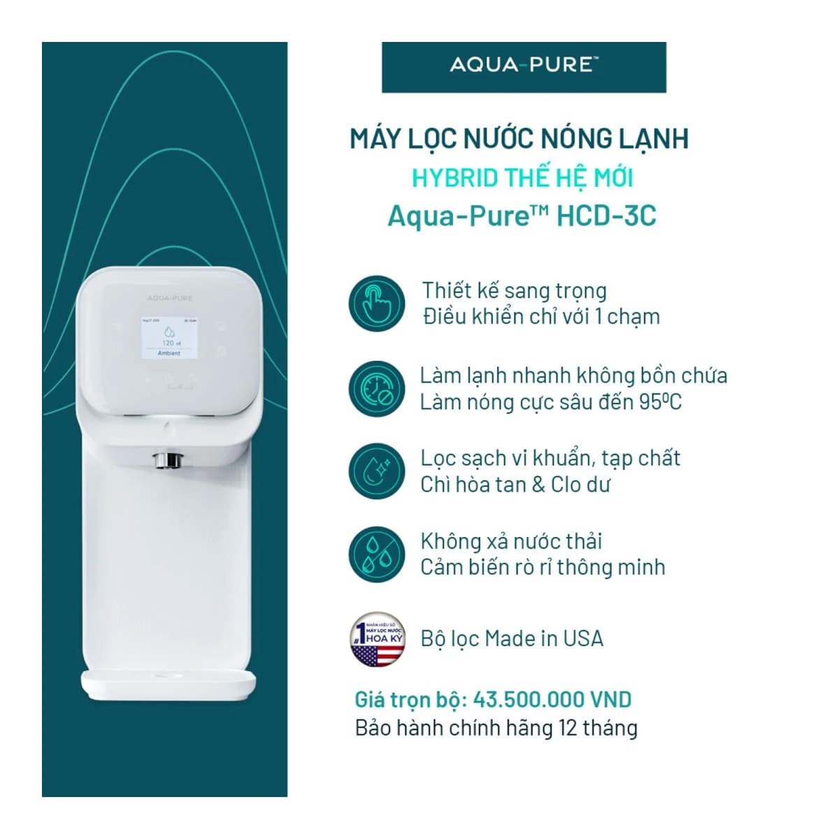 Máy Lọc Nước Nóng Lạnh Để Bàn Cao Cấp Aqua-Pure™ HCD-3C chính hãng 3M Aqua-Pure