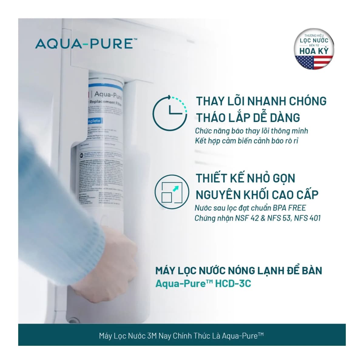 Máy Lọc Nước Nóng Lạnh Để Bàn Cao Cấp Aqua-Pure™ HCD-3C chính hãng 3M Aqua-Pure