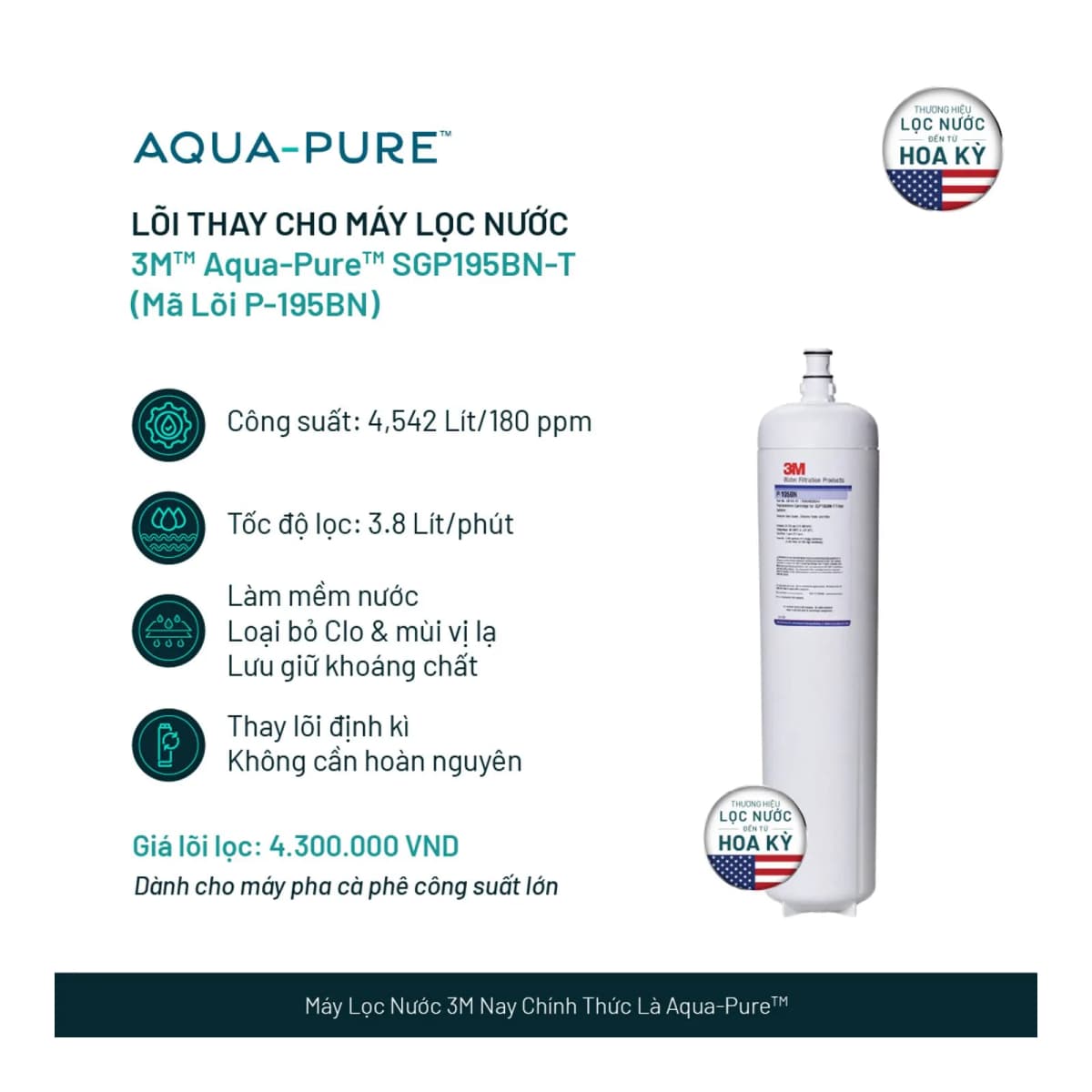Lõi Lọc Thay Thế Cho Máy Lọc Nước 3M™ Aqua-Pure™ SGP195BN-T (Mã lõi P-195BN) chính hãng 3M Aqua-Pure