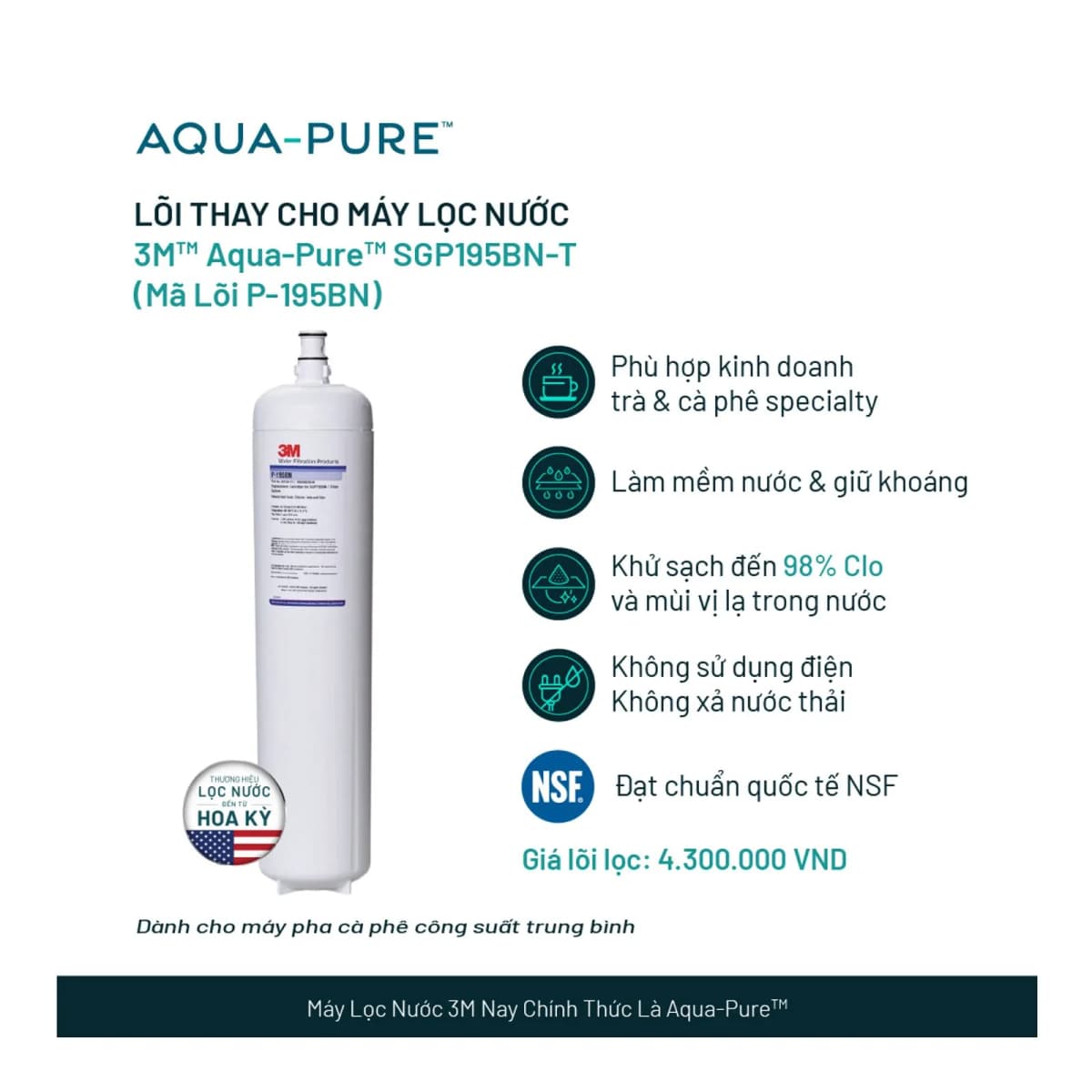 Lõi Lọc Thay Thế Cho Máy Lọc Nước 3M™ Aqua-Pure™ SGP195BN-T (Mã lõi P-195BN) chính hãng 3M Aqua-Pure
