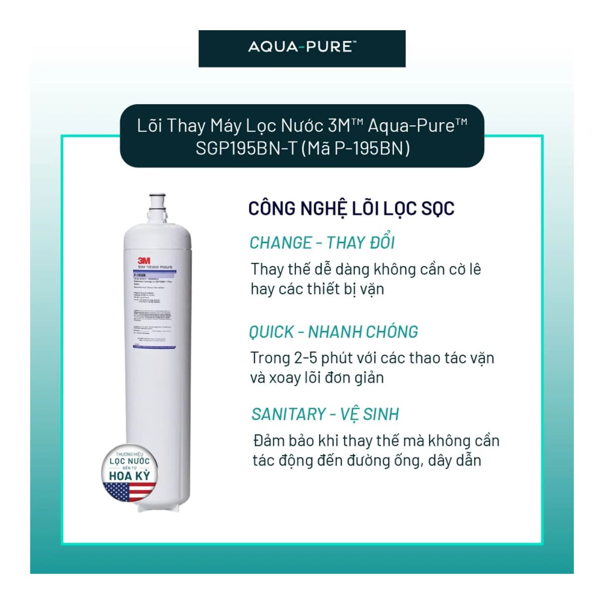 Lõi Lọc Thay Thế Cho Máy Lọc Nước 3M™ Aqua-Pure™ SGP195BN-T (Mã lõi P-195BN) chính hãng 3M Aqua-Pure