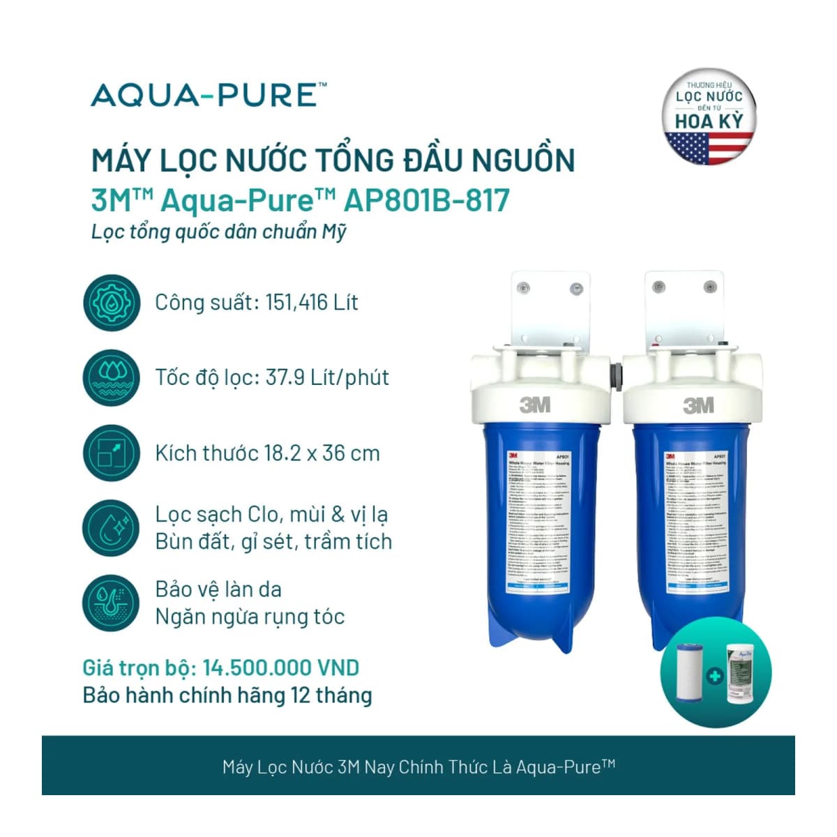 Máy Lọc Nước Tổng Đầu Nguồn Cao Cấp 3M™ Aqua-Pure™ AP801B-817 chính hãng 3M Aqua-Pure