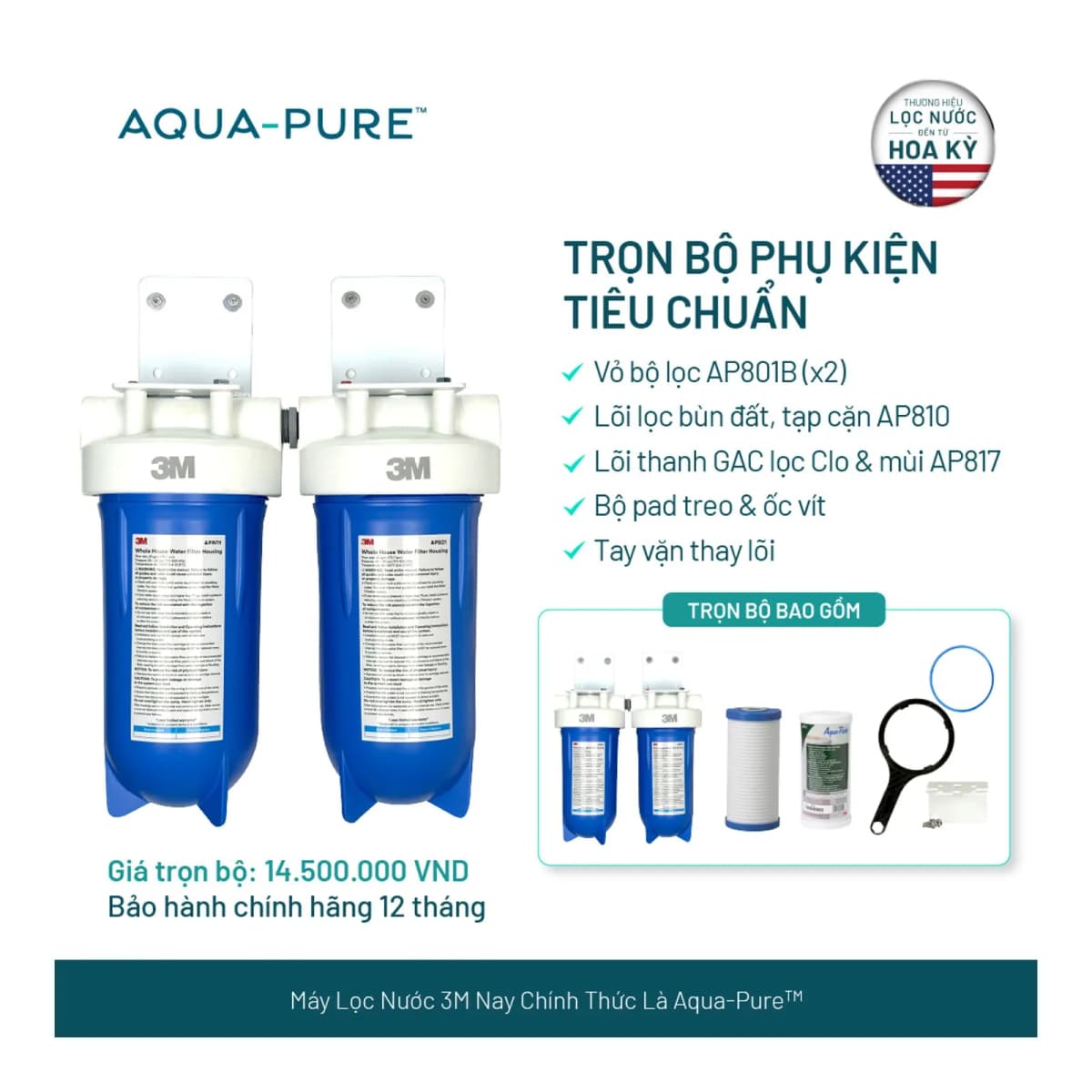 Máy Lọc Nước Tổng Đầu Nguồn Cao Cấp 3M™ Aqua-Pure™ AP801B-817 chính hãng 3M Aqua-Pure