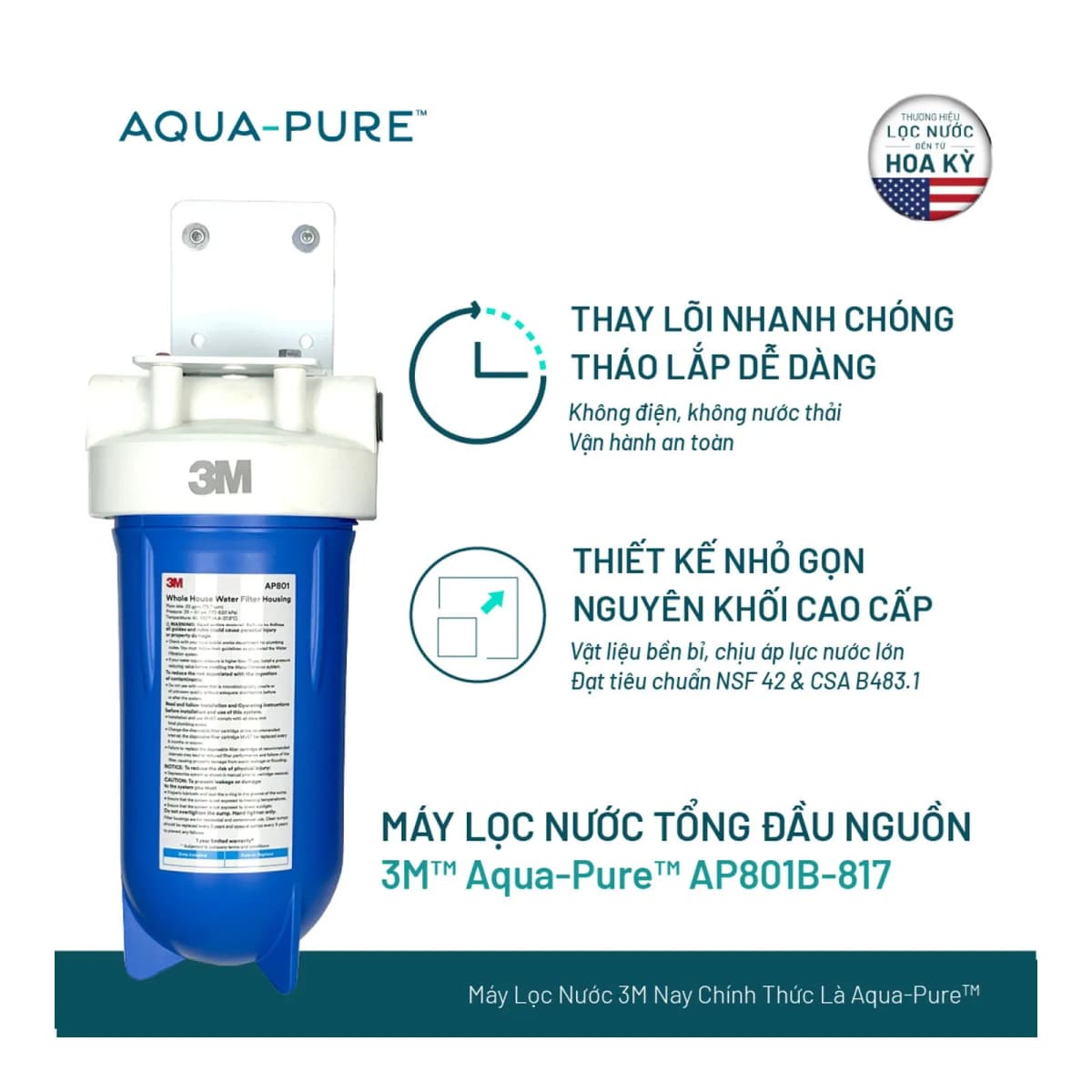 Máy Lọc Nước Tổng Đầu Nguồn Cao Cấp 3M™ Aqua-Pure™ AP801B-817 chính hãng 3M Aqua-Pure
