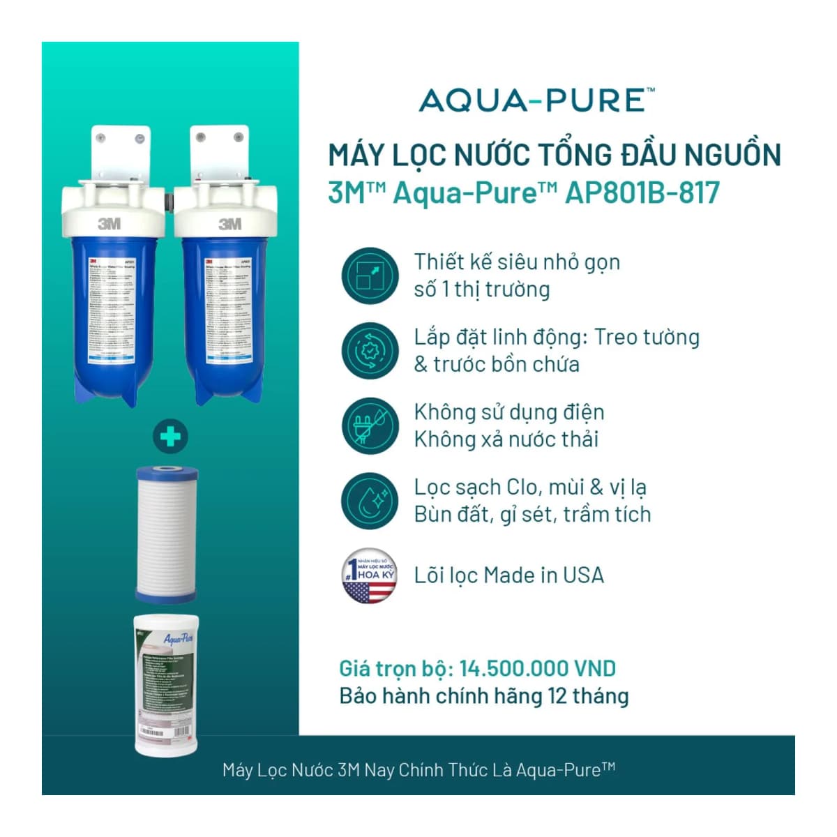 Máy Lọc Nước Tổng Đầu Nguồn Cao Cấp 3M™ Aqua-Pure™ AP801B-817 chính hãng 3M Aqua-Pure
