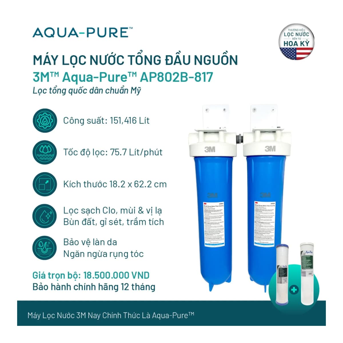 Máy Lọc Nước Tổng Đầu Nguồn Cao Cấp 3M™ Aqua-Pure™ AP802B-817 chính hãng 3M Aqua-Pure
