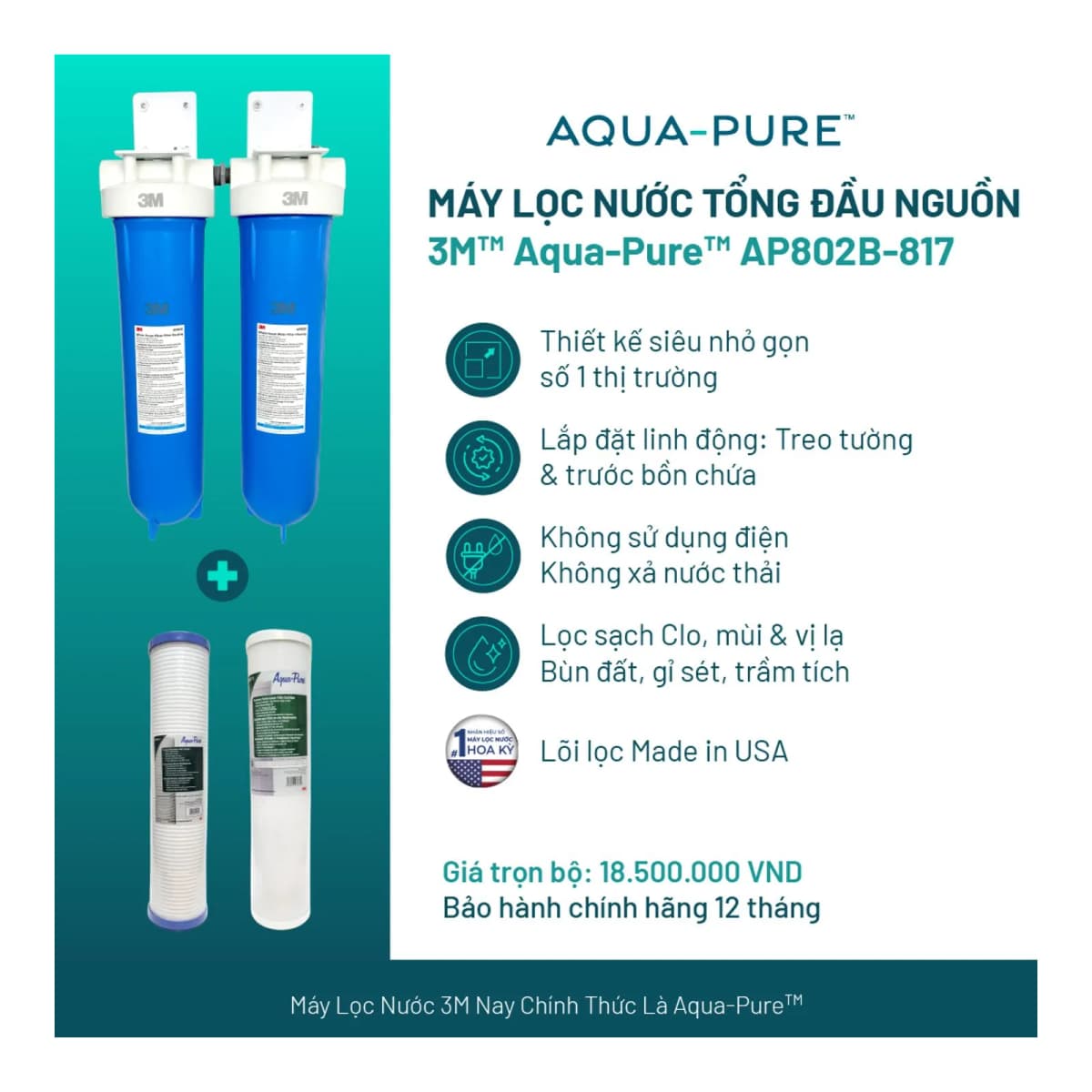 Máy Lọc Nước Tổng Đầu Nguồn Cao Cấp 3M™ Aqua-Pure™ AP802B-817 chính hãng 3M Aqua-Pure
