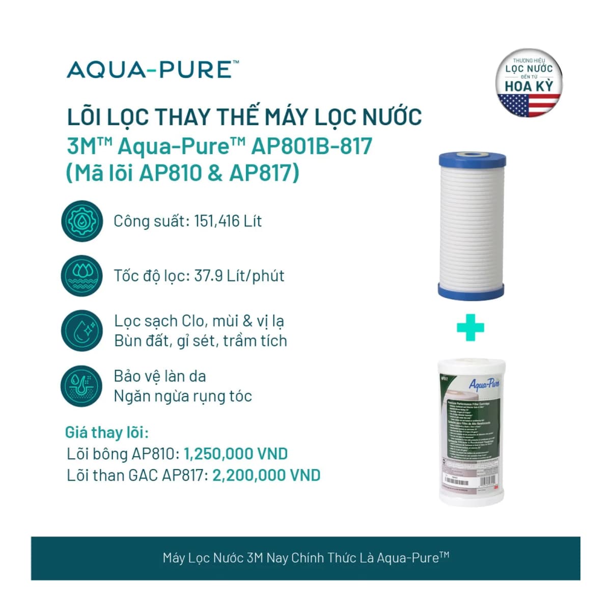 Lõi Thay Cho Máy Lọc Nước Tổng Đầu Nguồn 3M™ Aqua-Pure™ AP801B-817 (Mã AP817 & AP810) chính hãng 3M Aqua-Pure
