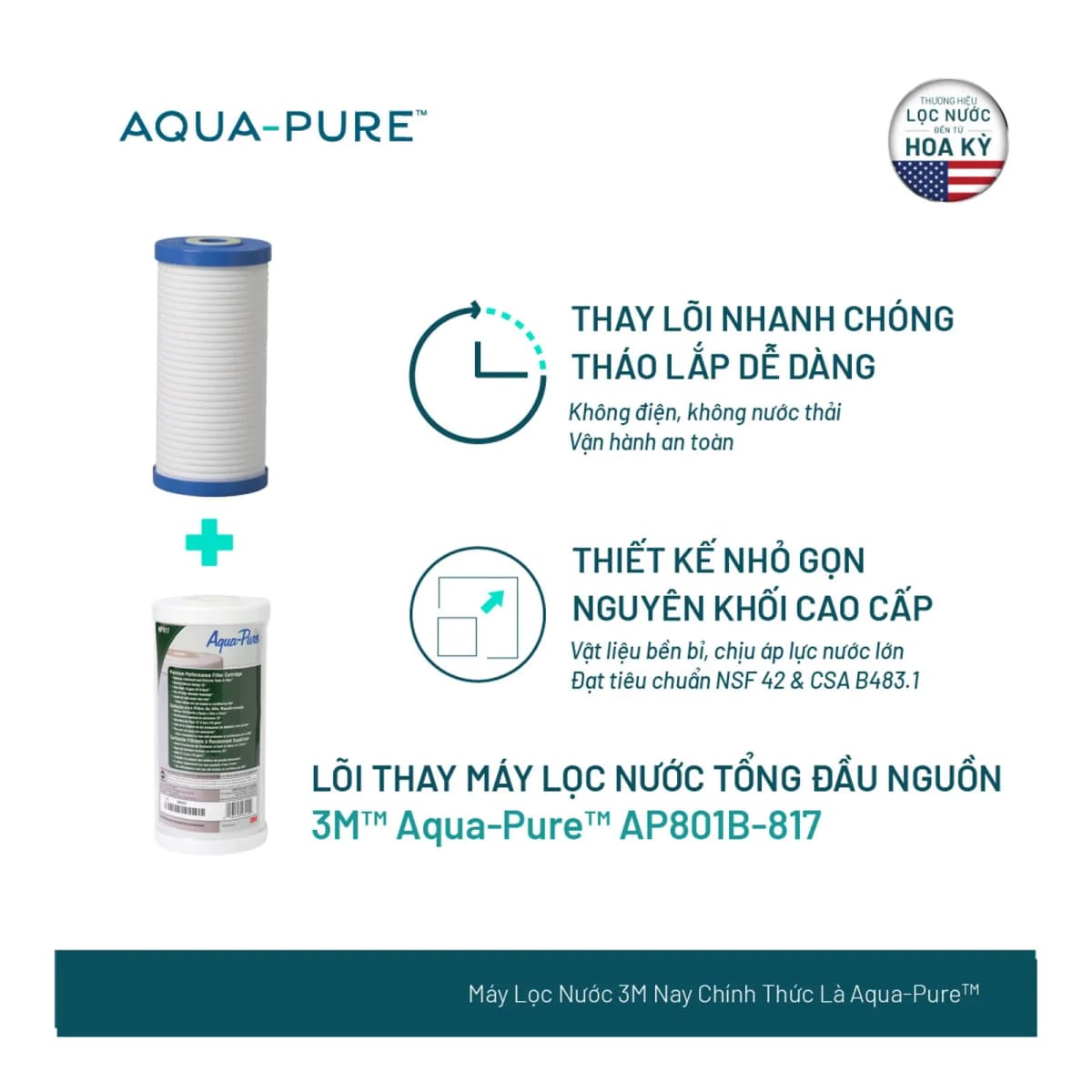 Lõi Thay Cho Máy Lọc Nước Tổng Đầu Nguồn 3M™ Aqua-Pure™ AP801B-817 (Mã AP817 & AP810) chính hãng 3M Aqua-Pure