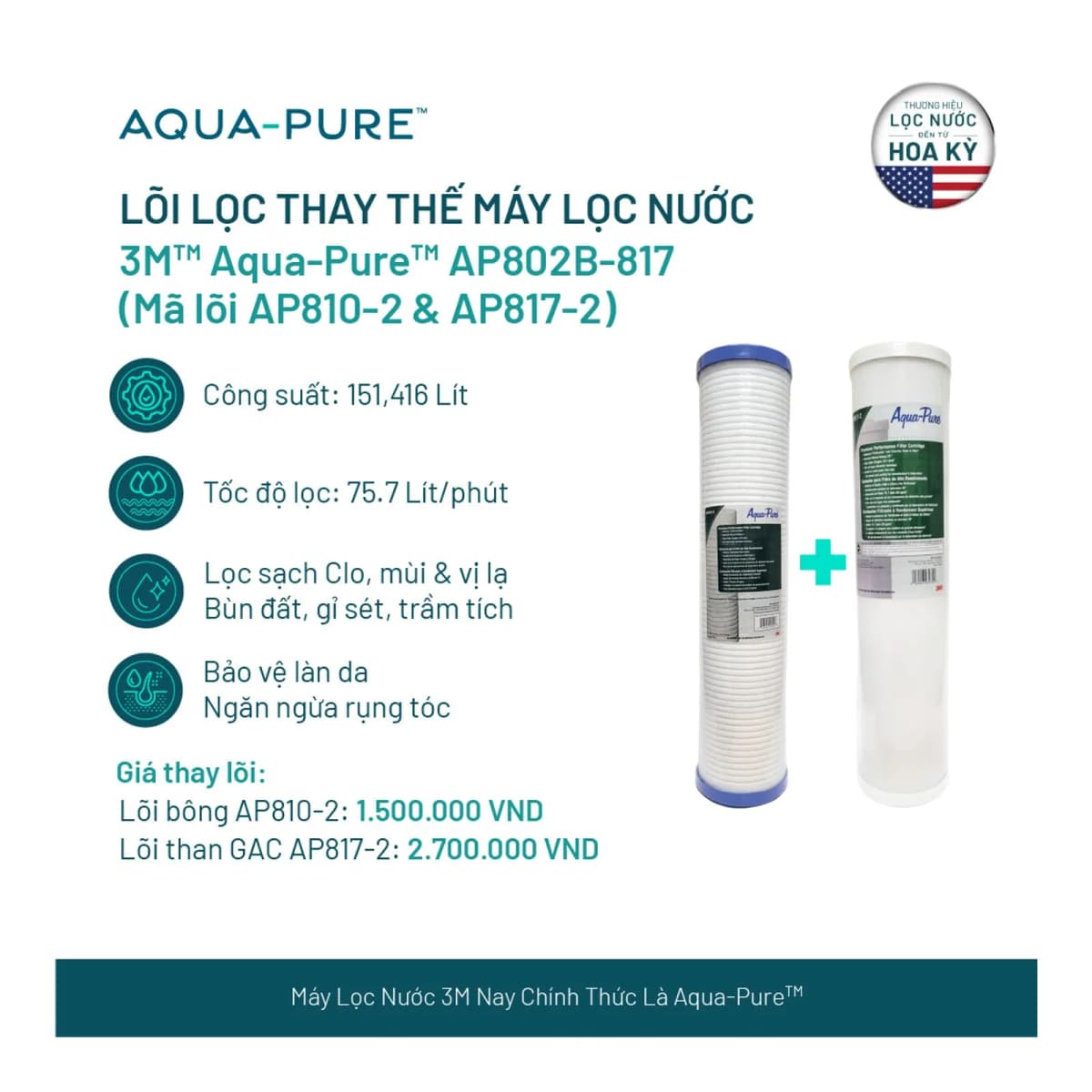 Lõi Thay Cho Máy Lọc Nước Tổng Đầu Nguồn 3M™ Aqua-Pure™ AP802B-817 (Mã AP817-2 & AP810-2) chính hãng 3M Aqua-Pure