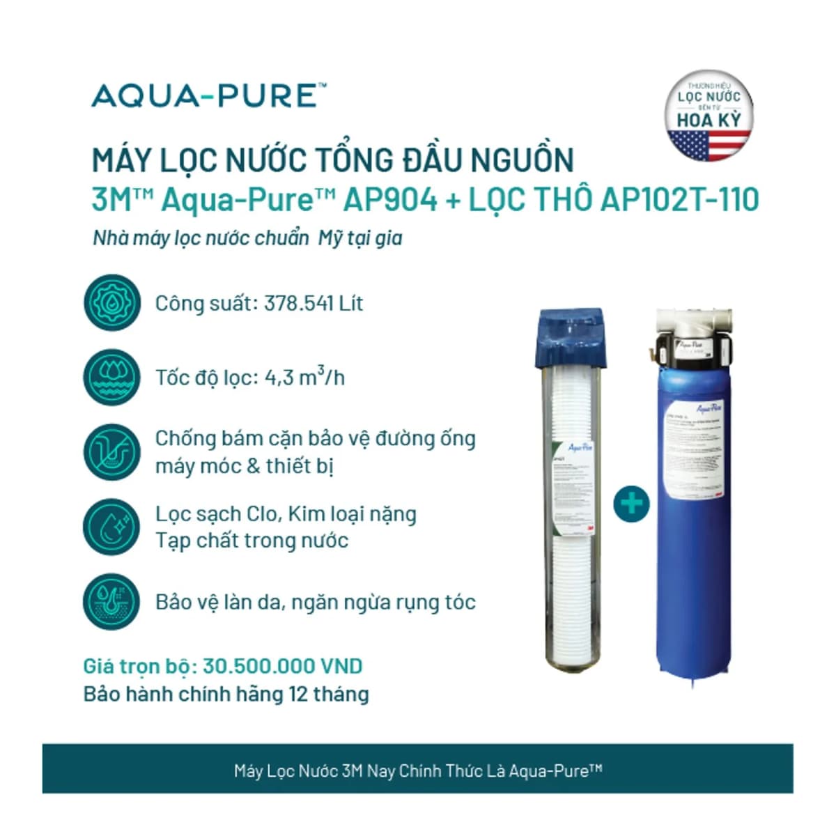 Máy Lọc Nước Tổng Đầu Nguồn 3M™ Aqua-Pure™ AP904 Kèm Lọc Thô Aqua-Pure Cao Cấp chính hãng 3M Aqua-Pure