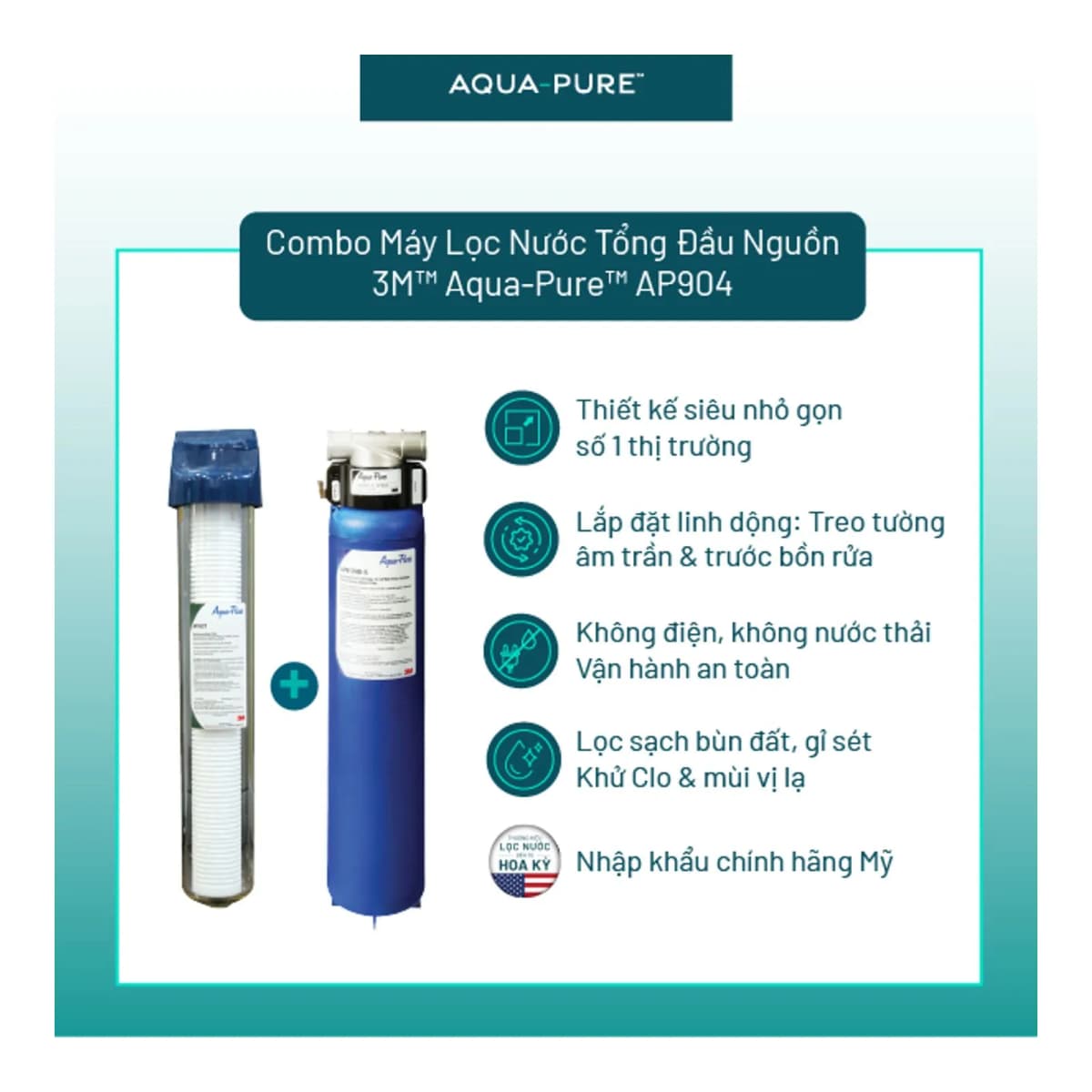 Máy Lọc Nước Tổng Đầu Nguồn 3M™ Aqua-Pure™ AP904 Kèm Lọc Thô Aqua-Pure Cao Cấp chính hãng 3M Aqua-Pure