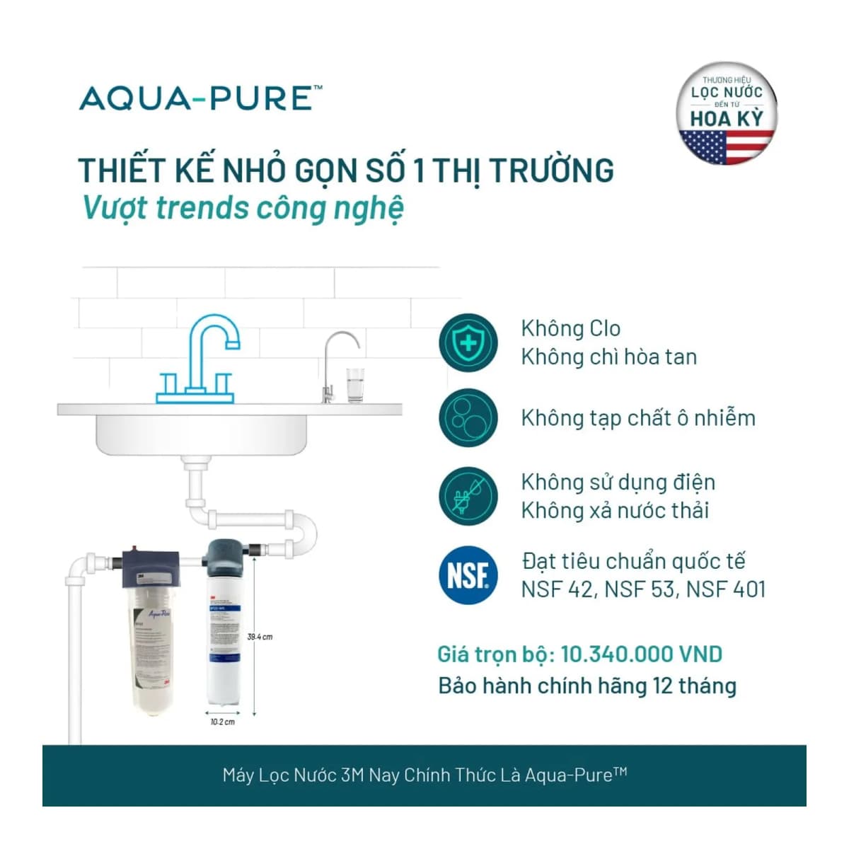 Bộ Sản Phẩm Máy Lọc Nước Lắp Dưới Bồn Rửa 3M™ Aqua-Pure™ BREW120-MS Kèm Lọc Thô Cao Cấp chính hãng 3M Aqua-Pure