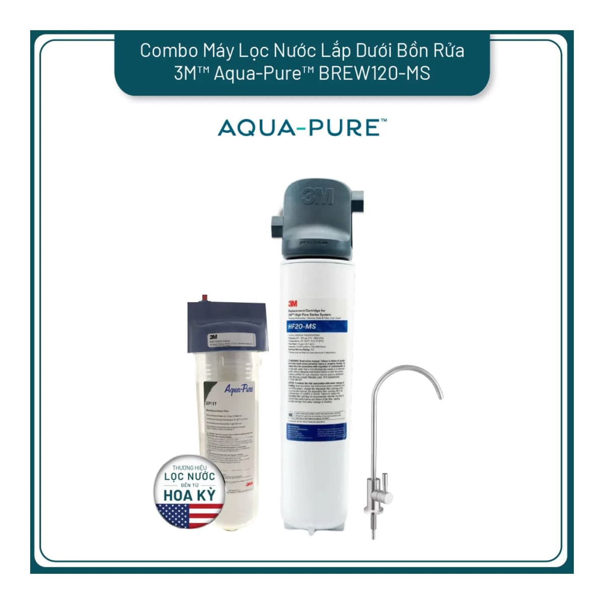 Bộ Sản Phẩm Máy Lọc Nước Lắp Dưới Bồn Rửa 3M™ Aqua-Pure™ BREW120-MS Kèm Lọc Thô Cao Cấp chính hãng 3M Aqua-Pure