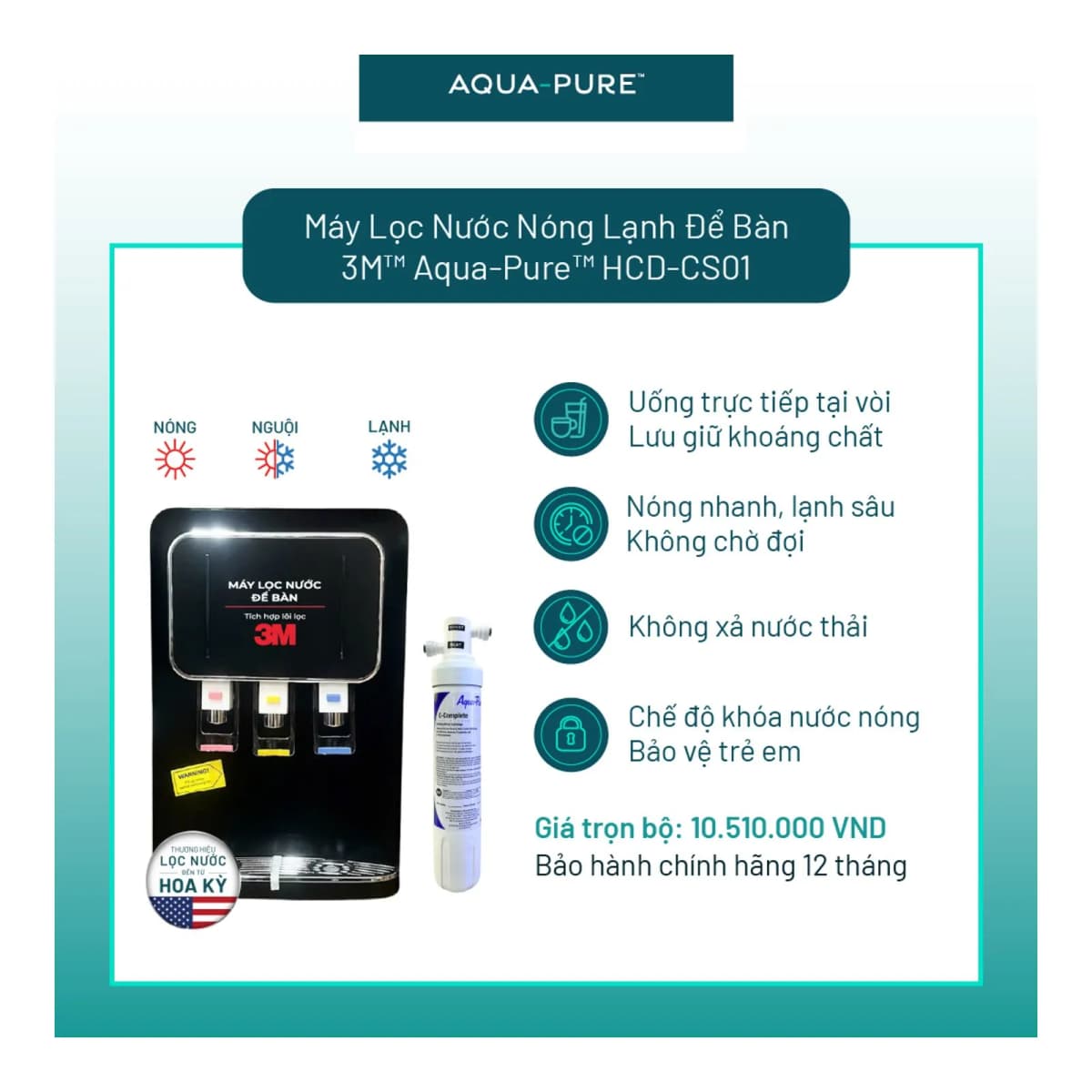 Máy Lọc Nước Nóng Lạnh Để Bàn 3M™ Aqua-Pure™ HCD-CS01 chính hãng 3M Aqua-Pure