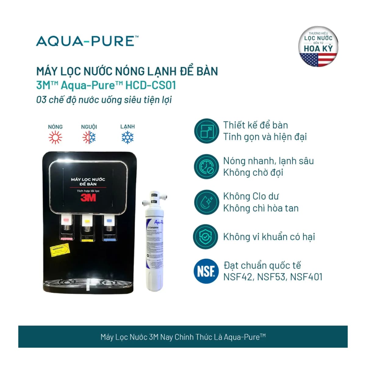 Máy Lọc Nước Nóng Lạnh Để Bàn 3M™ Aqua-Pure™ HCD-CS01 chính hãng 3M Aqua-Pure