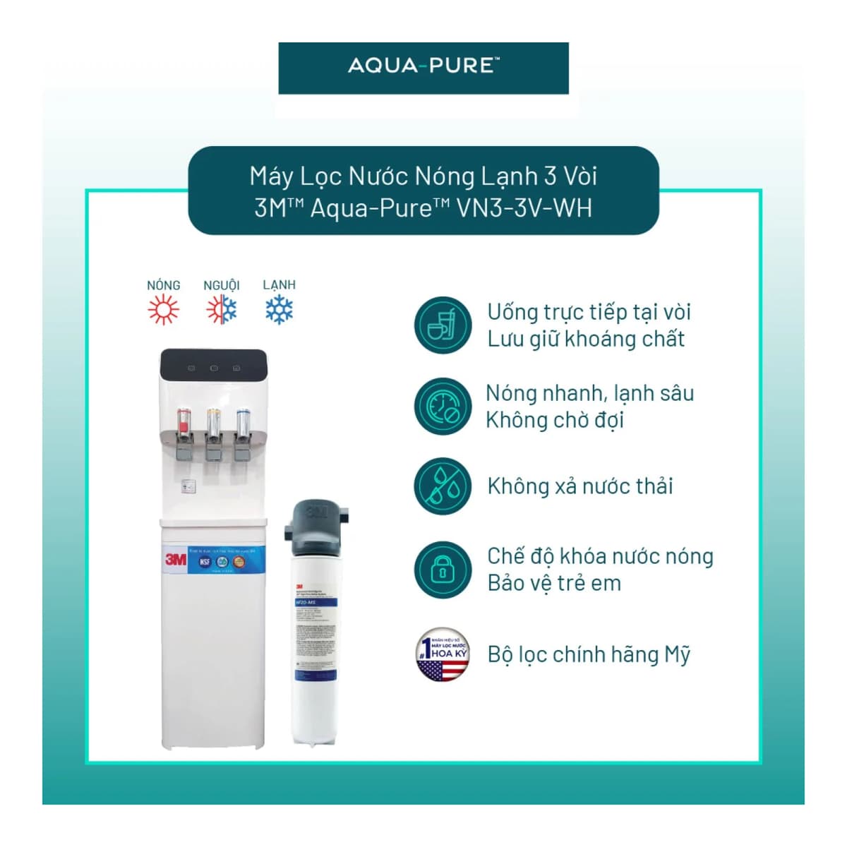Cây Lọc Nước Nóng Lạnh VN3-3V-WH (Tích Hợp Máy Lọc Nước 3M™ Aqua-Pure™ BREW120-MS) chính hãng 3M Aqua-Pure
