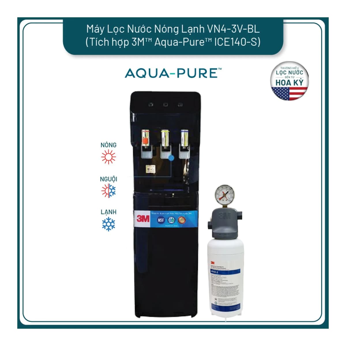 Cây Lọc Nước Nóng Lạnh VN4-3V-BL (Tích Hợp Máy Lọc Nước 3M™ Aqua-Pure™ ICE140-S) chính hãng 3M Aqua-Pure