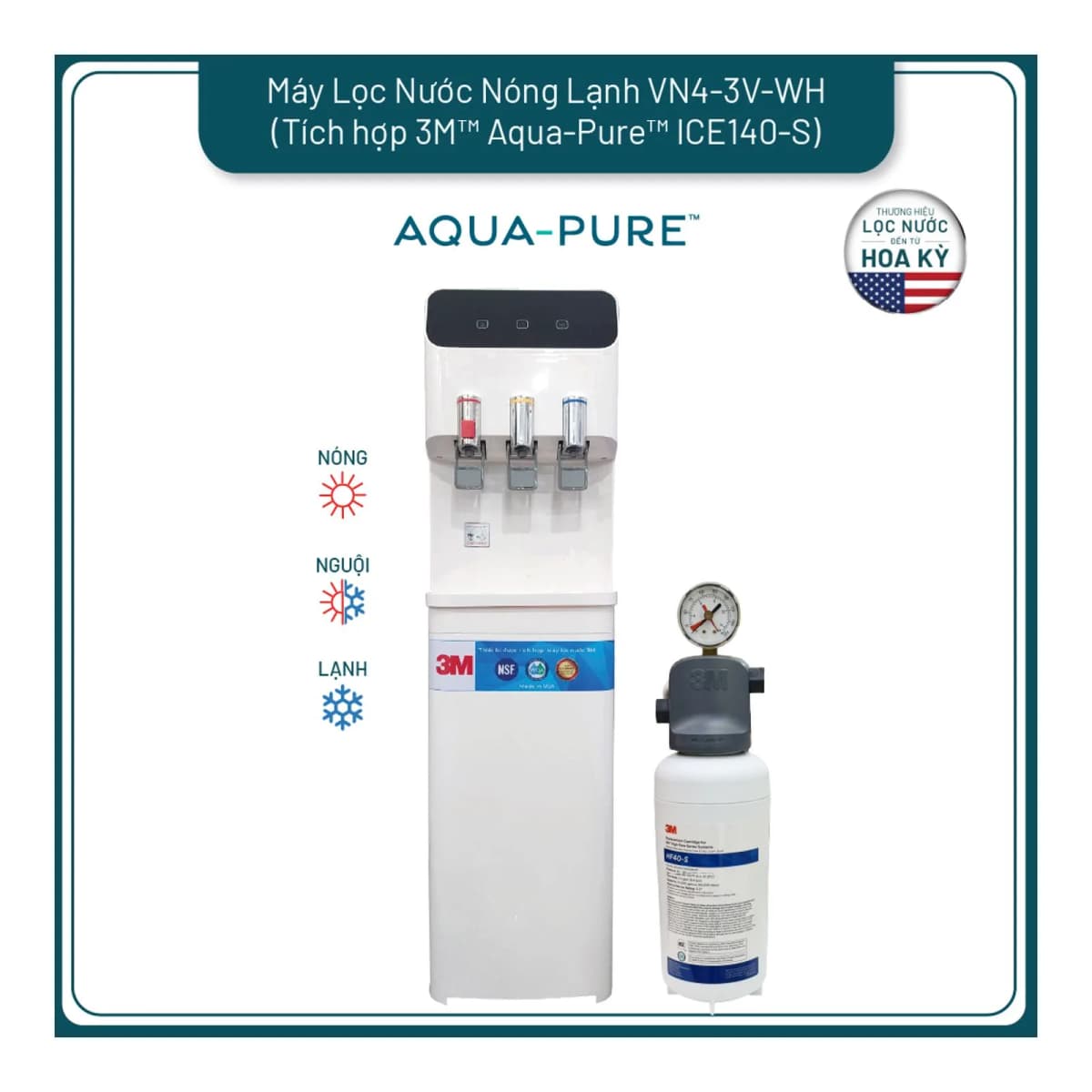 Cây Lọc Nước Nóng Lạnh VN4-3V-WH (Tích Hợp Máy Lọc Nước 3M™ Aqua-Pure™ ICE140-S) chính hãng 3M Aqua-Pure