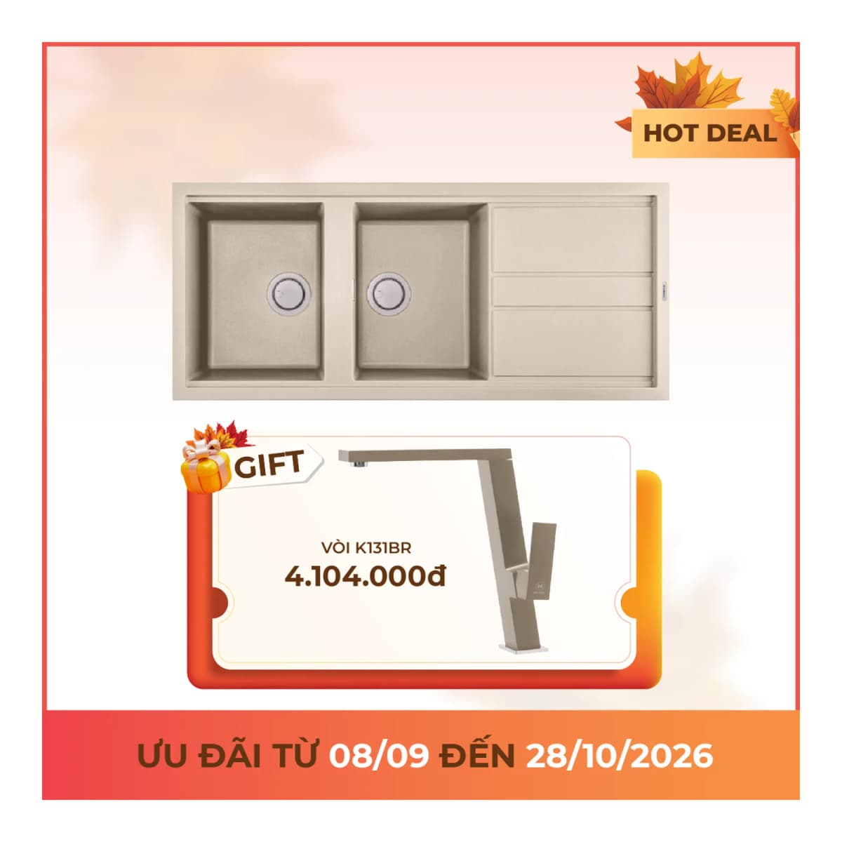 Chậu rửa chén đá Granite 2 hố kích thước 116 cm chính hãng Malloca