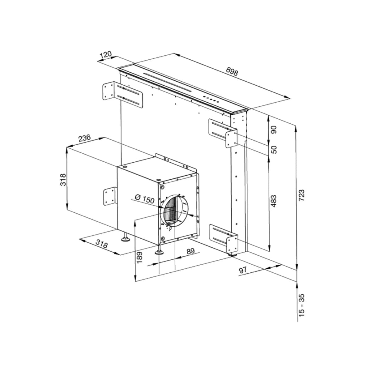 Máy hút mùi âm bàn Downdraft 90 cm chính hãng Malloca