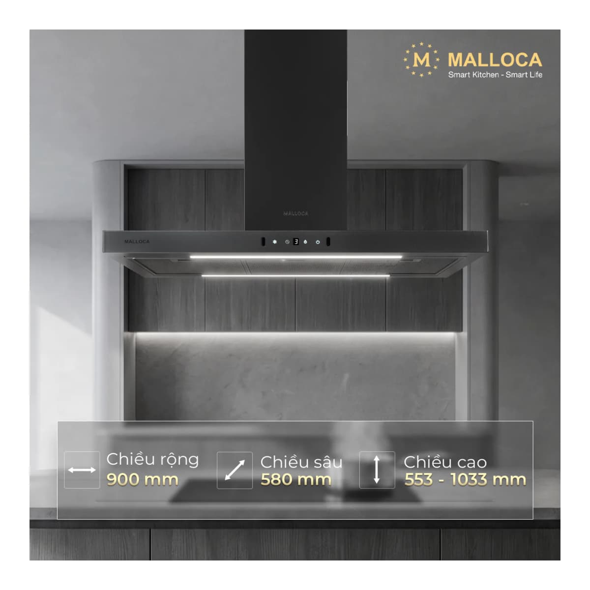 Máy hút mùi đảo 90 cm chính hãng Malloca