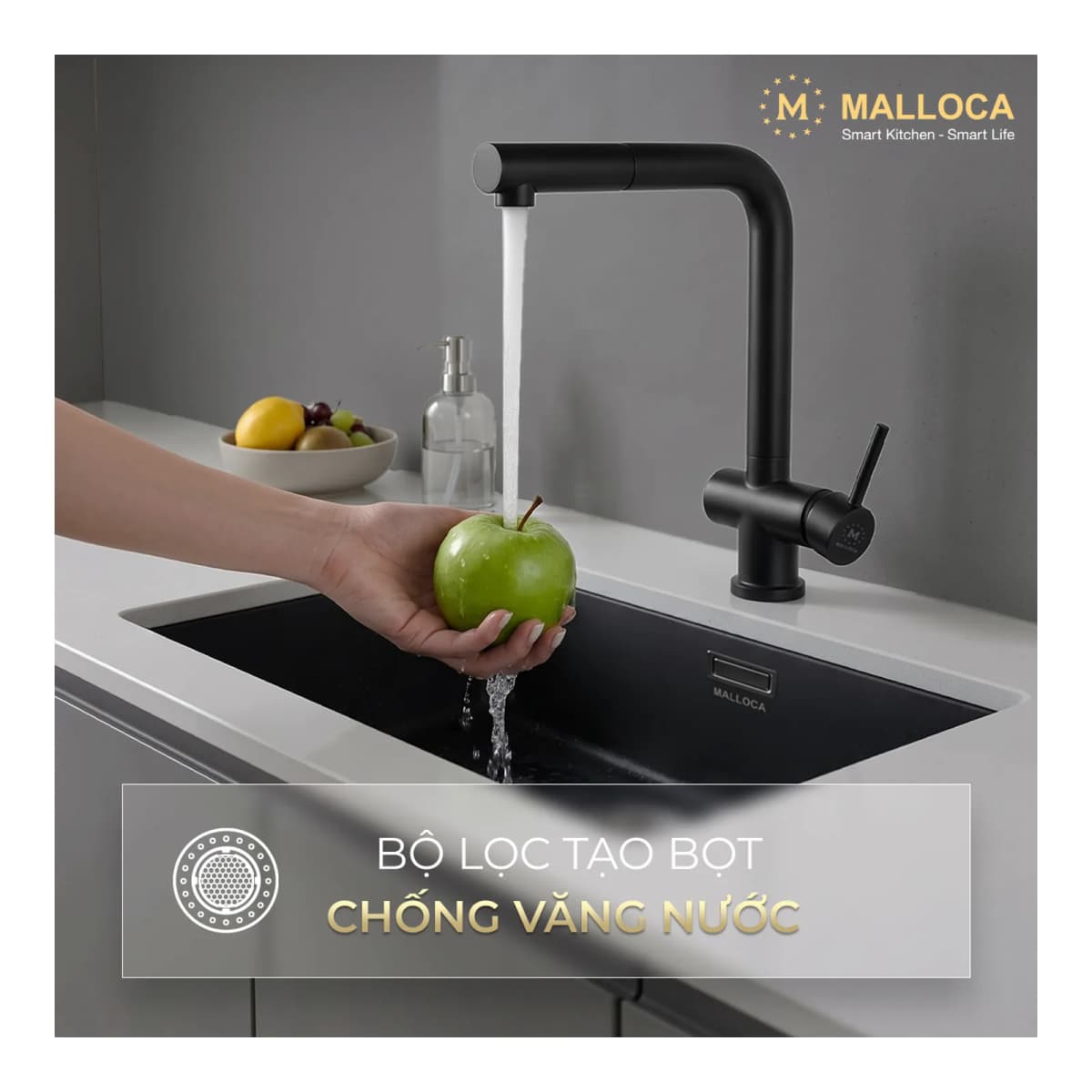 Vòi rửa chén nóng lạnh dây rút Inox 304 chính hãng Malloca