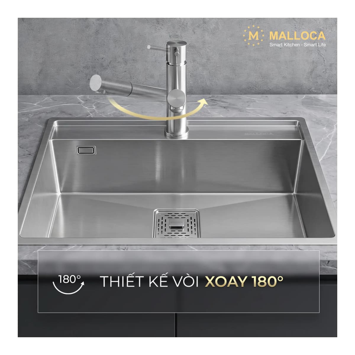 Vòi rửa chén nóng lạnh dây rút Inox 304 chính hãng Malloca