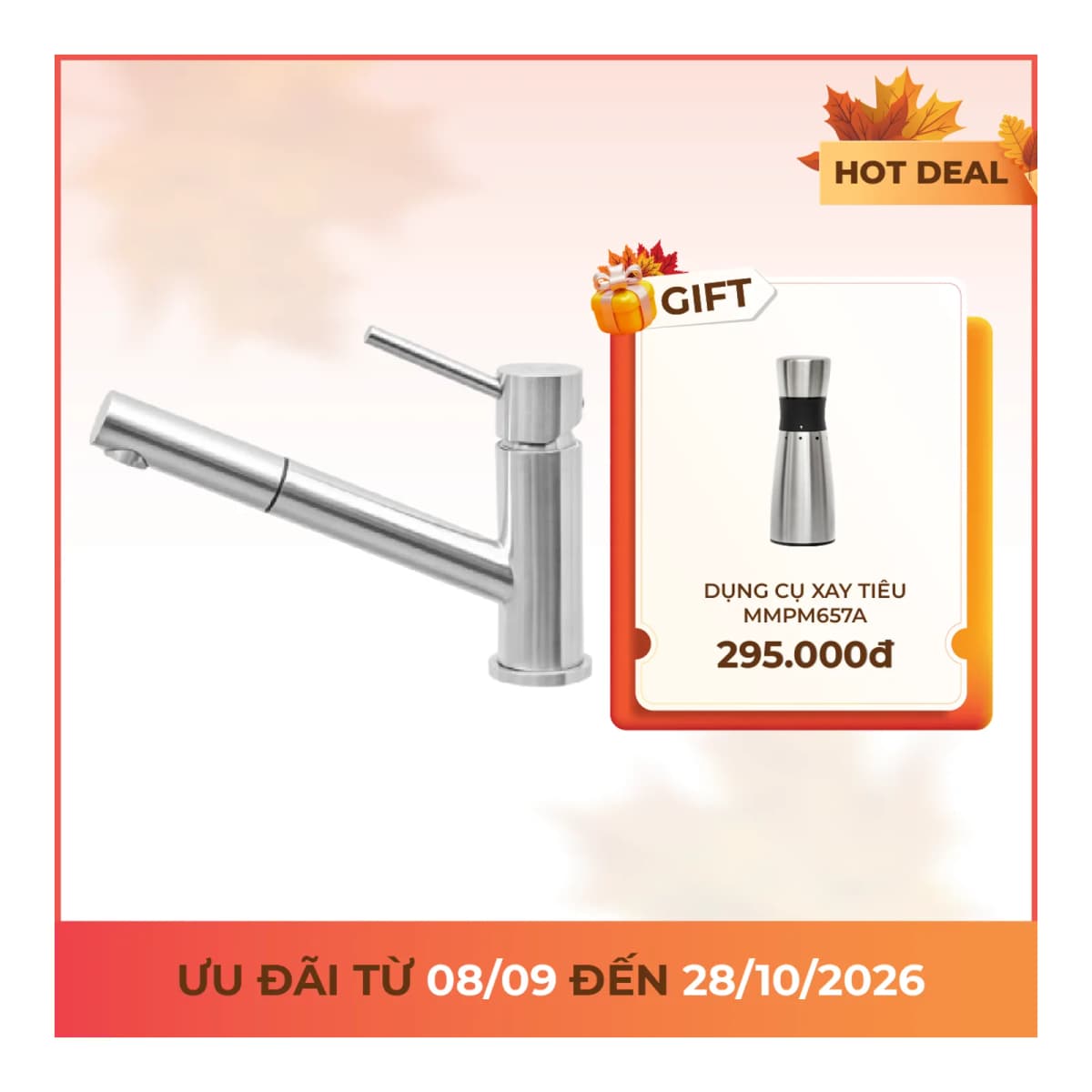 Vòi rửa chén nóng lạnh dây rút Inox 304 chính hãng Malloca