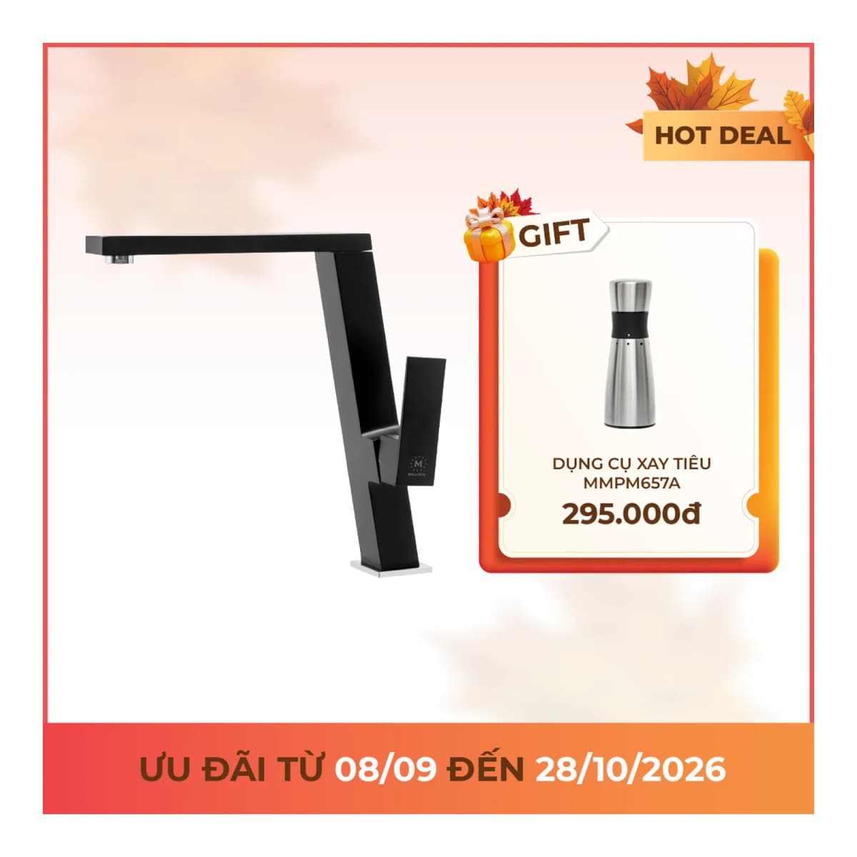 Vòi rửa chén nóng lạnh đồng thau sơn phủ chính hãng Malloca
