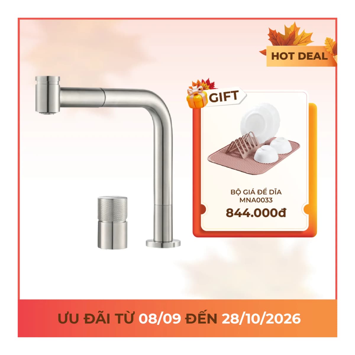 Vòi rửa chén nóng lạnh dây rút Inox 304 chính hãng Malloca