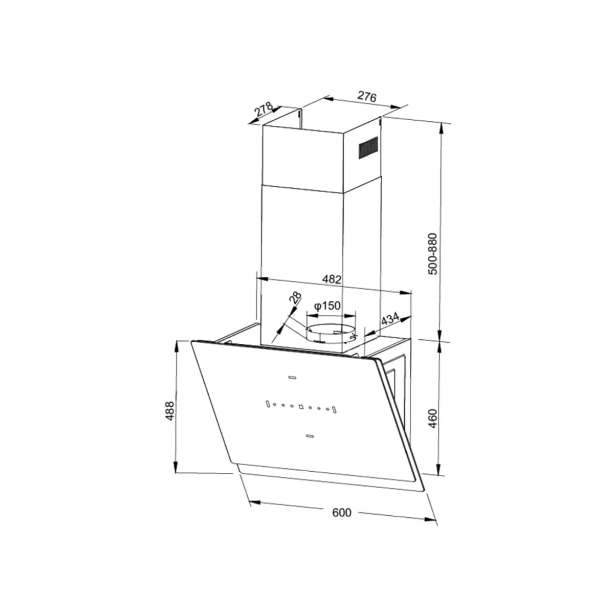 Máy hút mùi áp tường dạng nghiêng 60 cm chính hãng Malloca