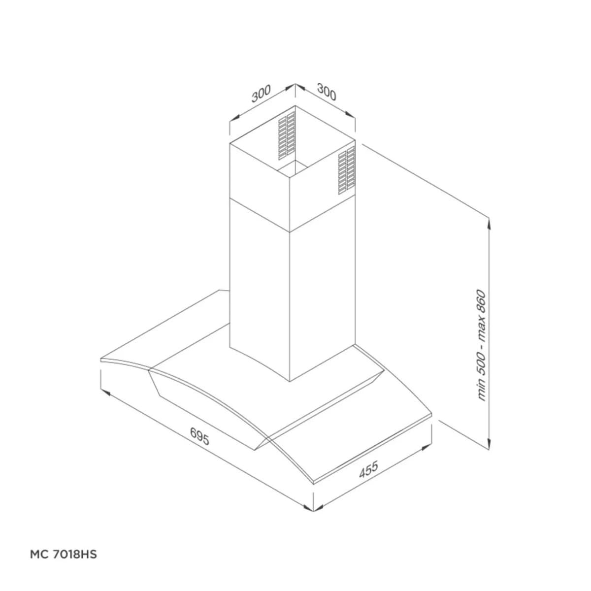 Máy hút mùi áp tường dạng chữ T 70 cm chính hãng Malloca