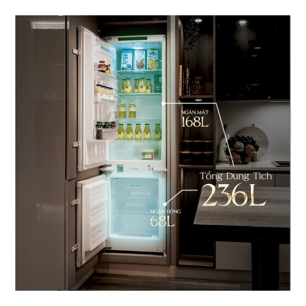 Tủ lạnh âm tủ 54 cm 236L chính hãng Malloca