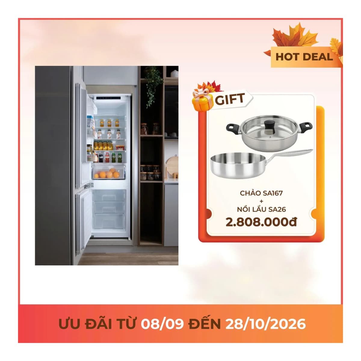 Tủ lạnh âm tủ 54 cm 236L chính hãng Malloca