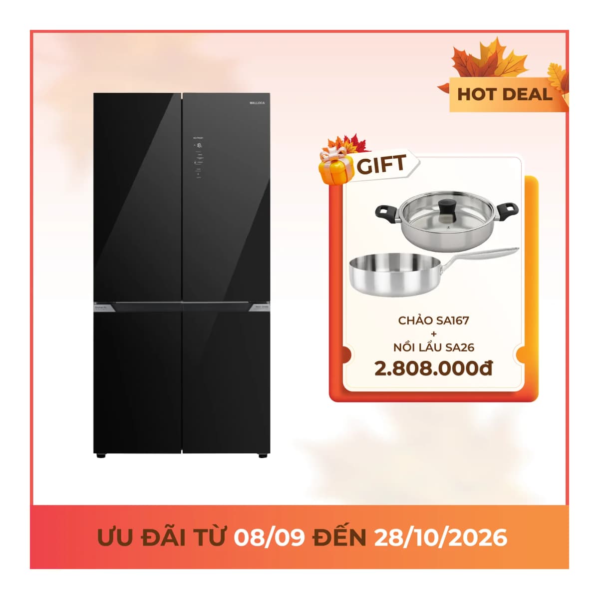 Tủ lạnh Kitchen-Fit 4 cánh 79 cm 428 L chính hãng Malloca